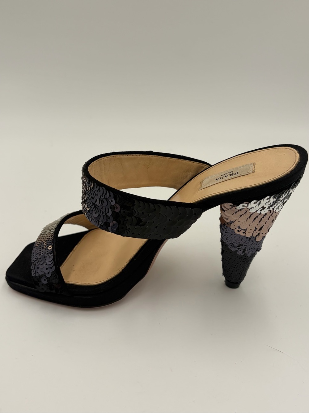 Prada Runway sequin Heels Sandals Slingback Mules 90s Size 35 US 5 New - Picture 1 of 16